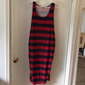 Red and Navy Striped Maternity Dress